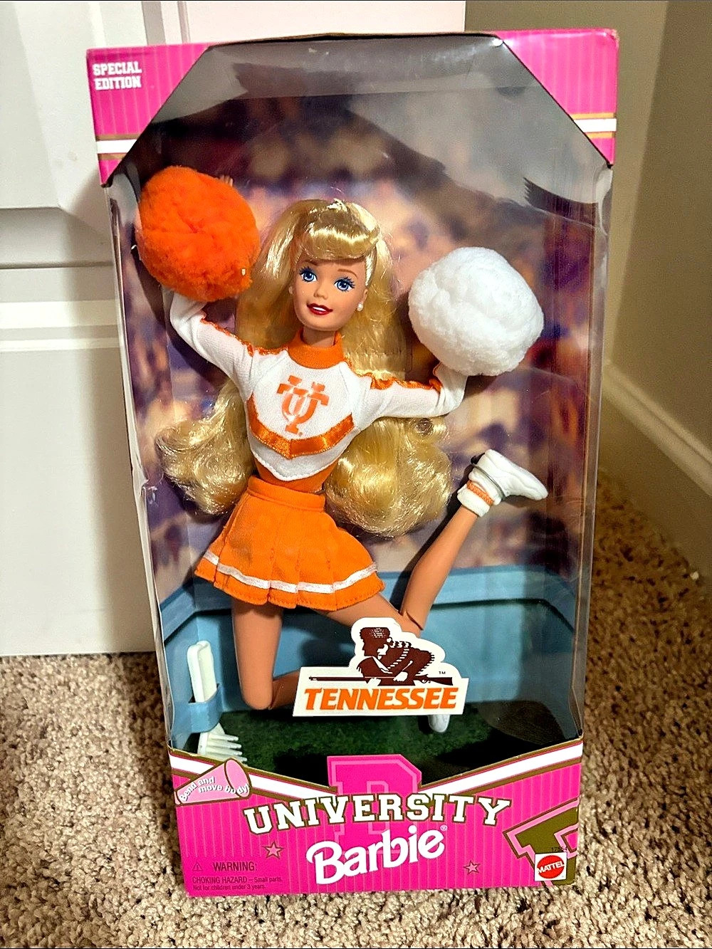 Mattel University Barbie Tennessee Cheerleader Doll in Pink & Orange Box